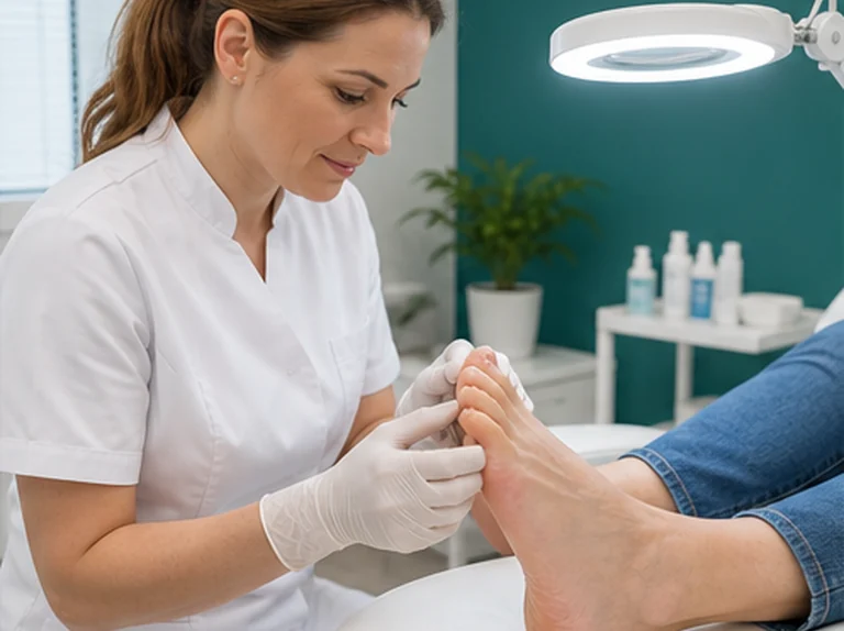 Pedicure onderzoekt eelt onder de teennagel