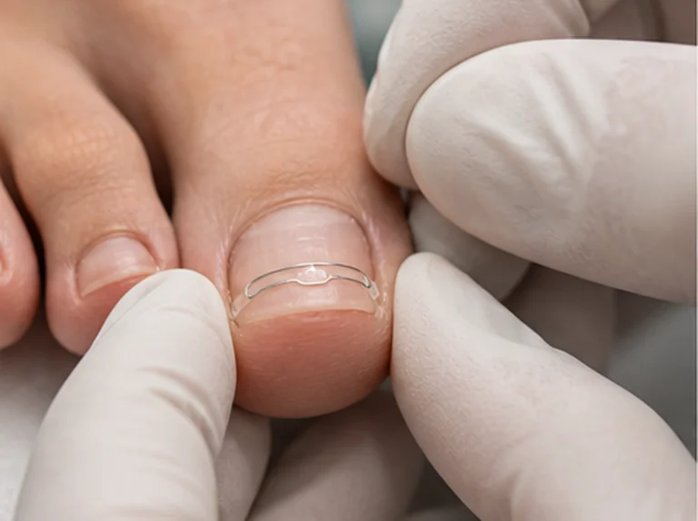 Nagelbeugel plaatsen op een schone teennagel
