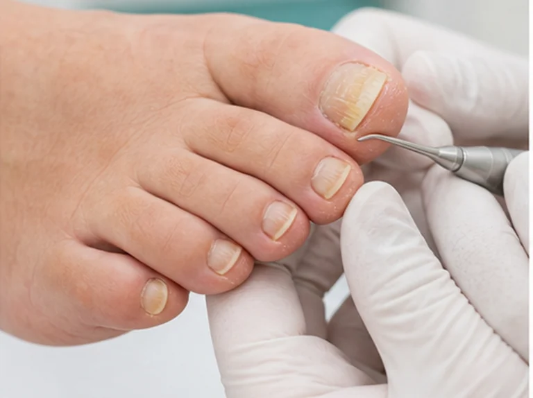 Pedicure onderzoekt een milde schimmelnagel