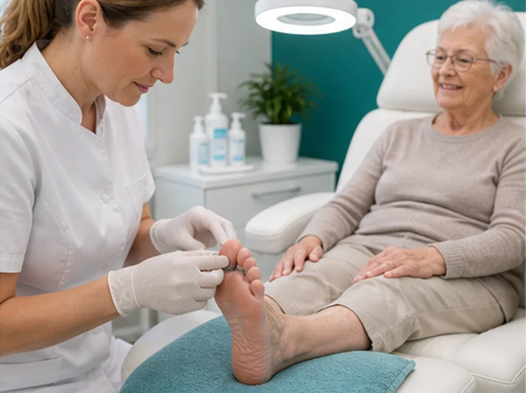 Pedicurebehandeling voor oudere cliënt in praktijk