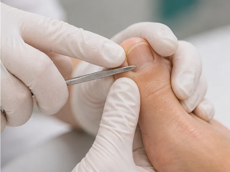 Controle van teennagels voor behandeling